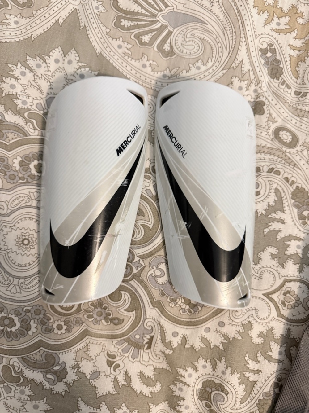 Nike White Black Mercurial Soccer Shin Guards